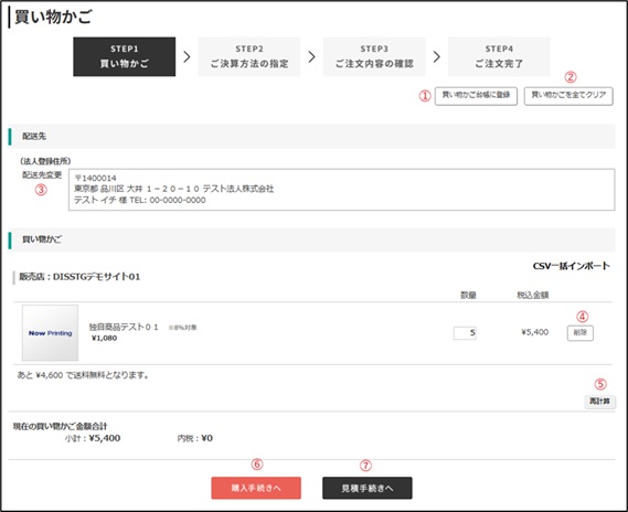 図2-2 買い物かごの画面